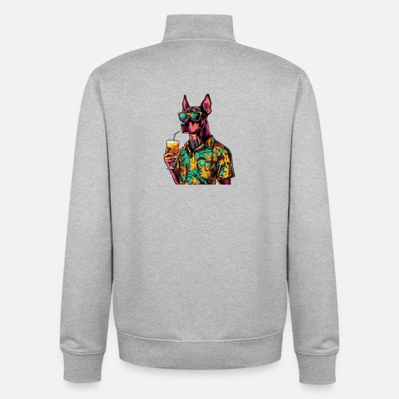 Dobermann Hund Comic Sommer - Unisex Organic Zip Sweatshirt von Stanley/Stella - Grau meliert