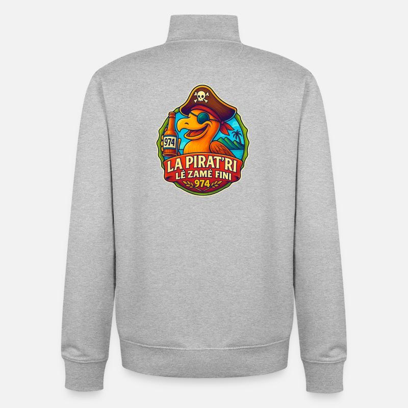 La pirat'ri lé zamé finiv974 - Sweat zippé unisexe en coton bio Stanley/Stella - gris chiné
