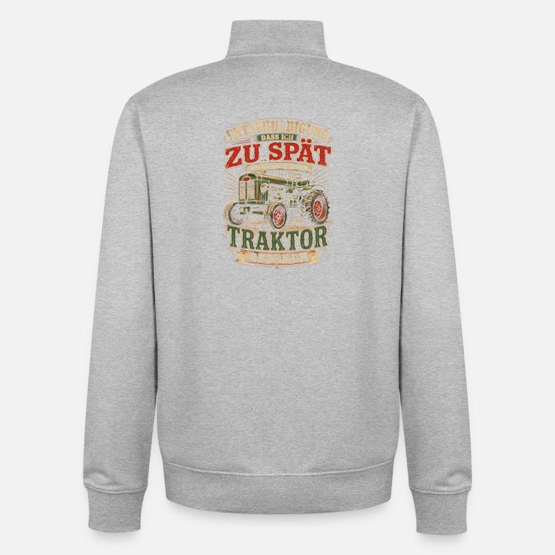 Spät dran Traktor Spruch - Unisex Organic Zip Sweatshirt von Stanley/Stella - Grau meliert