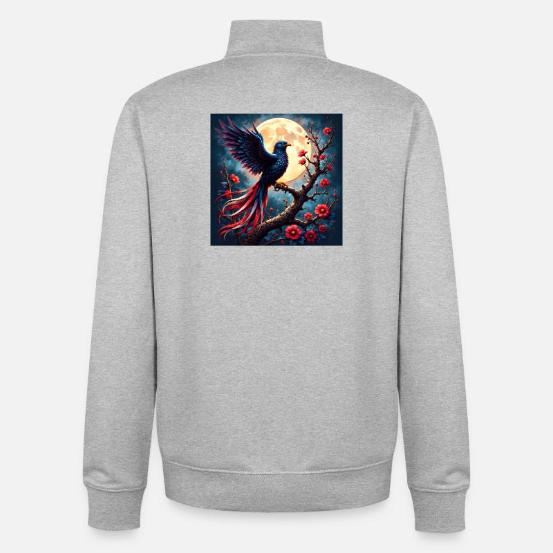 Blue Phoenix Under Full Moon - Unisex Organic Zip Sweatshirt by Stanley/Stella - heather grey
