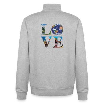 L’amour de la nature et de la terre avec des océans et des montagnes - Sweat zippé unisexe en coton bio Stanley/Stella - gris chiné - Dos - AI Model Male 185 light (185cm)