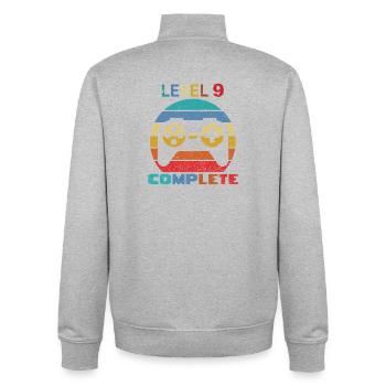 Niveau 9 terminé - Sweat zippé unisexe en coton bio Stanley/Stella - gris chiné - Dos - AI Model Male 185 light (185cm)