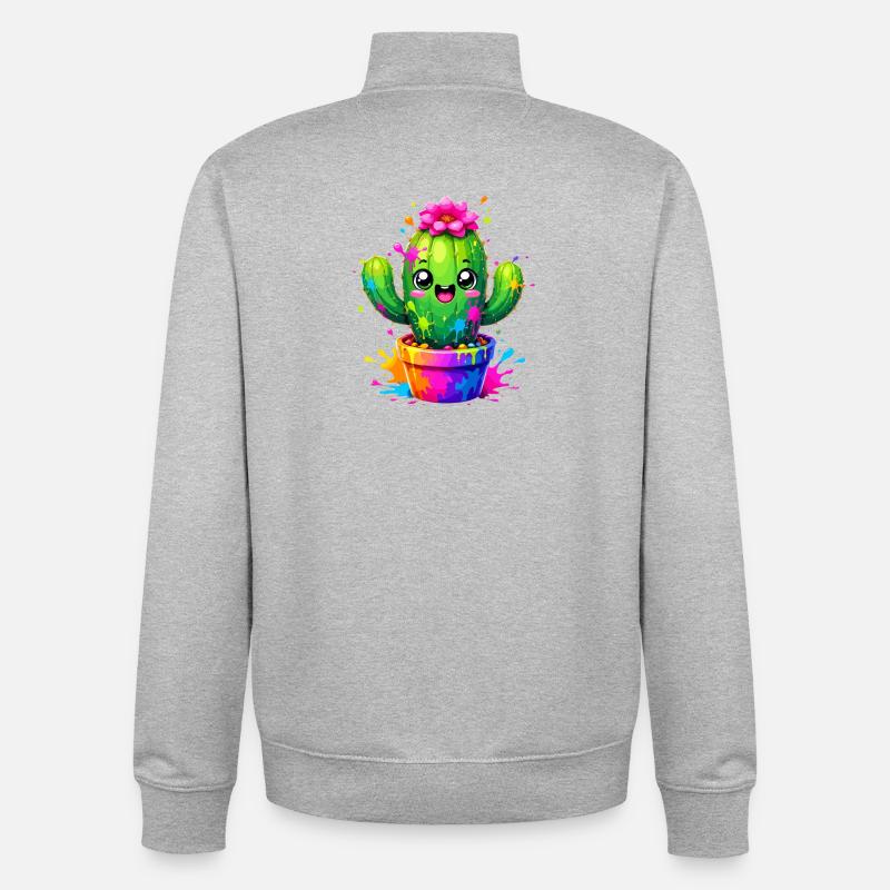 Cactus Joyeuses Fleurs Éclaboussurées - Sweat zippé unisexe en coton bio Stanley/Stella - gris chiné