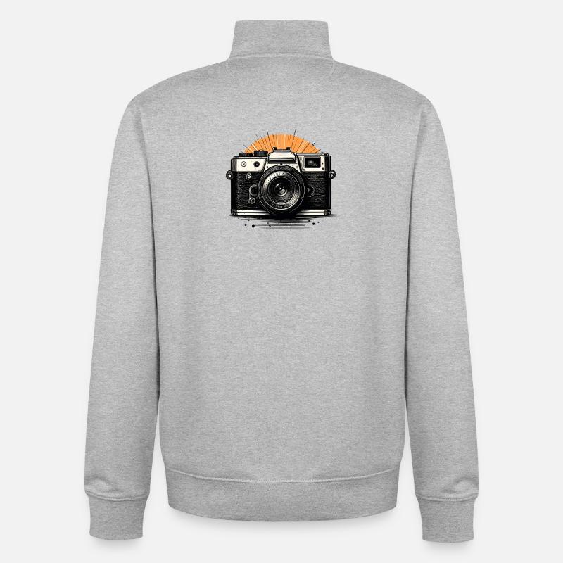 Retro Camera Sunburst - Unisex Organic Zip Sweatshirt by Stanley/Stella - heather grey