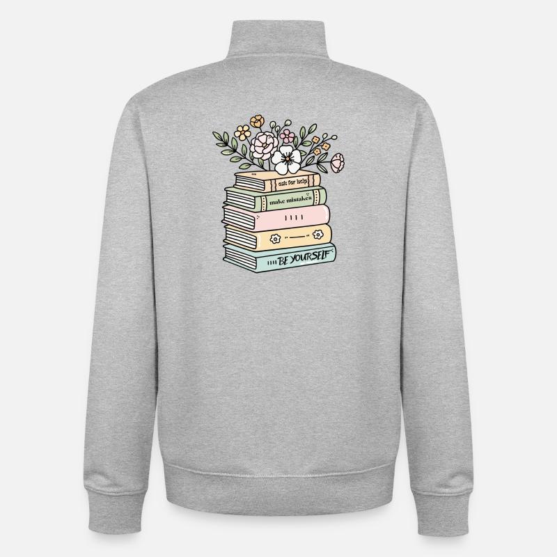 Be Yourself Book Stack Motivation - Unisex Organic Zip Sweatshirt by Stanley/Stella - heather grey