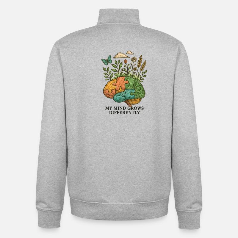 Brain grows differently - Unisex Organic Zip Sweatshirt by Stanley/Stella - heather grey