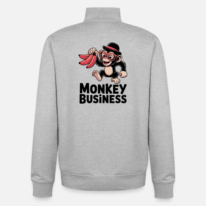 Affaires de singes - Sweat zippé unisexe en coton bio Stanley/Stella - gris chiné