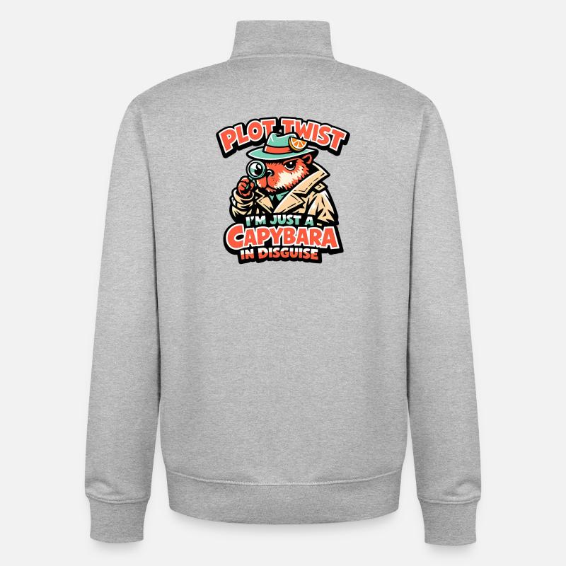 Plot Twist Capybara Detektiv - Unisex Organic Zip Sweatshirt von Stanley/Stella - Grau meliert