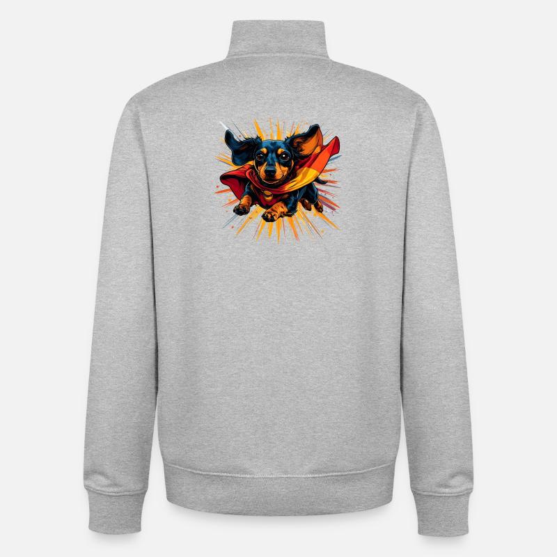 Superhelden-Dackel Cape - Unisex Organic Zip Sweatshirt von Stanley/Stella - Grau meliert