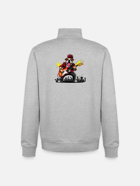 Punk Bulldogge mit E-Gitarre - Unisex Organic Zip Sweatshirt von Stanley/Stella - Grau meliert