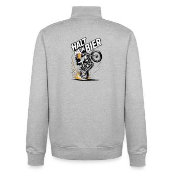  Halt Mein Bier Motorrad Wheelie Biker Spruch Für - Unisex Organic Zip Sweatshirt von Stanley/Stella - Grau meliert - Hinten - AI Model Male 185 light (185cm)