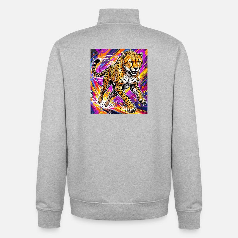 guépard - Sweat zippé unisexe en coton bio Stanley/Stella - gris chiné