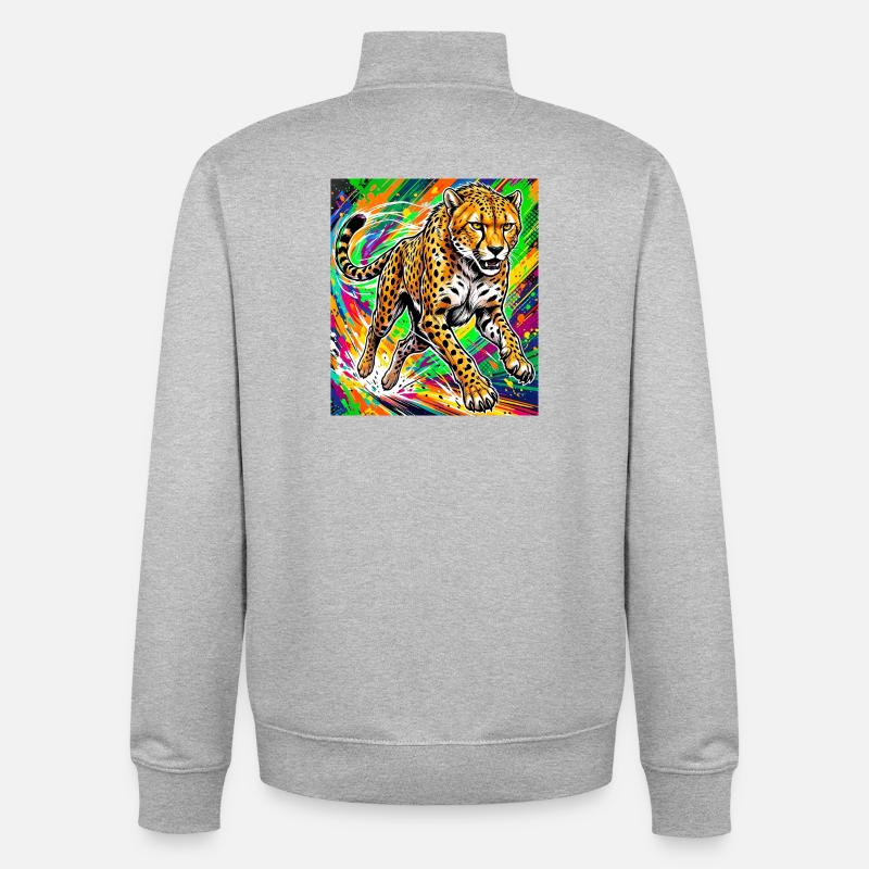 guépard - Sweat zippé unisexe en coton bio Stanley/Stella - gris chiné