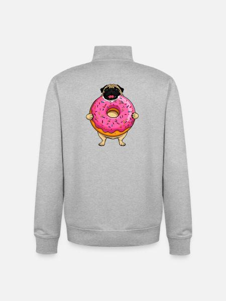 Donut Pug Dog in Pink Frosting - Unisex Organic Zip Sweatshirt by Stanley/Stella - heather grey