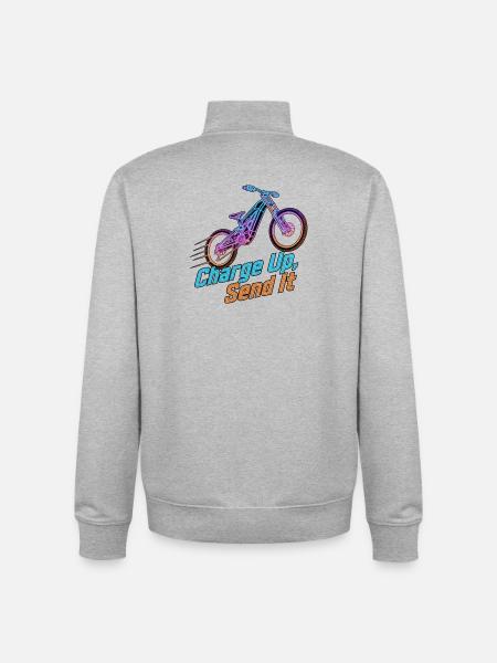Charge Up Send It Neon E-Bike - Unisex Organic Zip Sweatshirt by Stanley/Stella - heather grey
