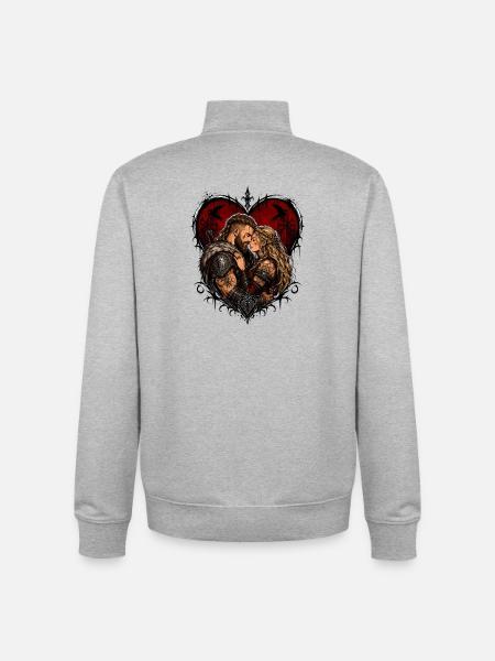 Viking Lovers Heart Motif - Unisex Organic Zip Sweatshirt by Stanley/Stella - heather grey