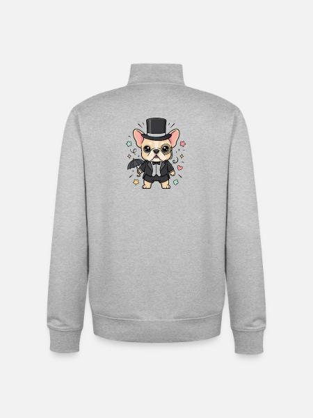 Mops Zylinder Monokel Gentleman Vierbeiner - Unisex Organic Zip Sweatshirt von Stanley/Stella - Grau meliert