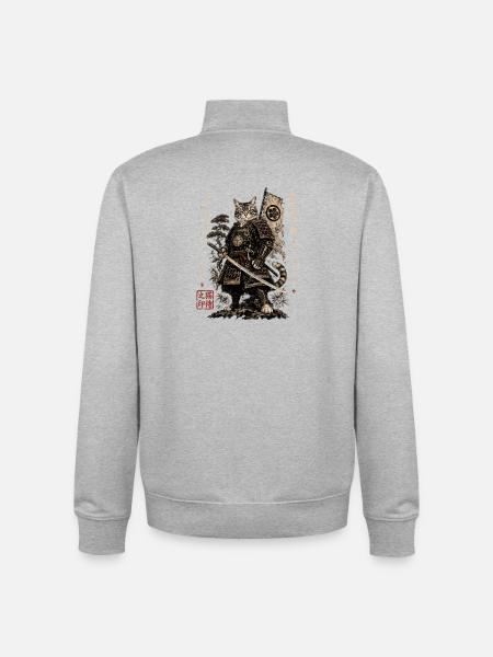 Samurai Katze Krieger Kampfkunst Design - Unisex Organic Zip Sweatshirt von Stanley/Stella - Grau meliert