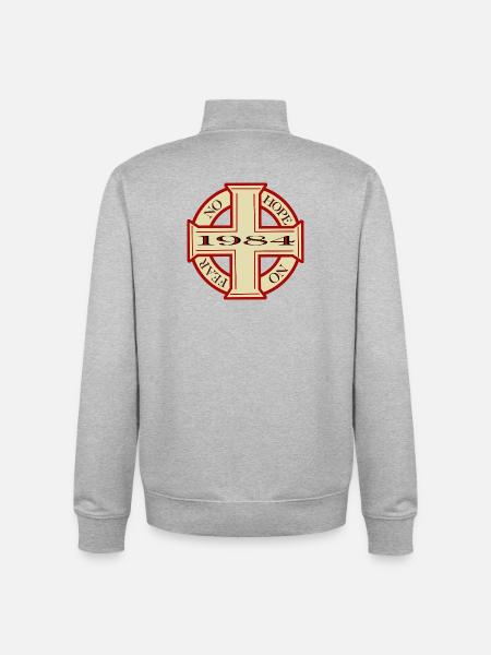Dystopian Cross 1984 Emblem - Unisex Organic Zip Sweatshirt by Stanley/Stella - heather grey
