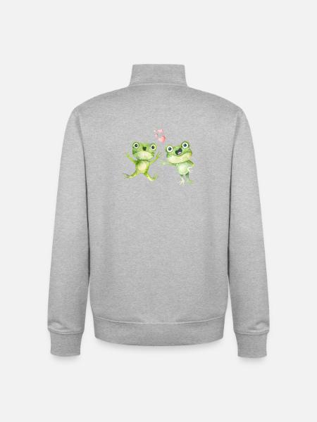 Two cheerful frogs singing with hearts - Unisex Organic Zip Sweatshirt by Stanley/Stella - heather grey