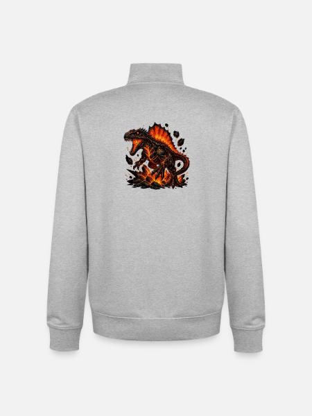 Lava Dinosaur Inferno - Unisex Organic Zip Sweatshirt by Stanley/Stella - heather grey