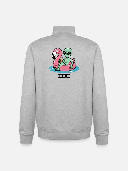 Alien in Pink Flamingo Float - Unisex Organic Zip Sweatshirt by Stanley/Stella - heather grey