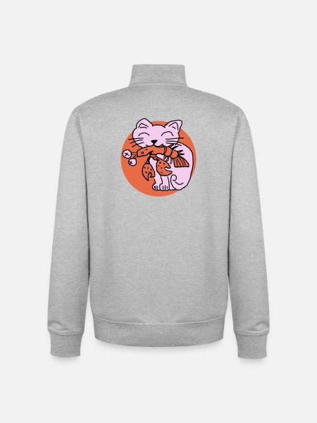 Cat eats cancer - Unisex Organic Zip Sweatshirt by Stanley/Stella - heather grey