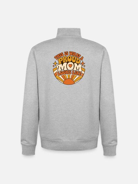 Proud Mom Retro Sunrise - Unisex Organic Zip Sweatshirt von Stanley/Stella - Grau meliert