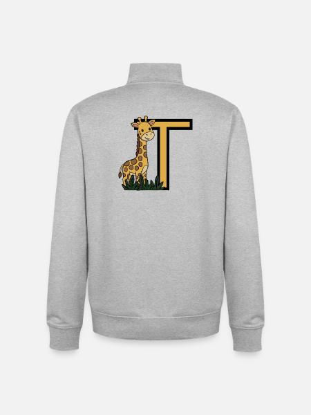 Giraffe and T Alphabet Design - Unisex Organic Zip Sweatshirt by Stanley/Stella - heather grey