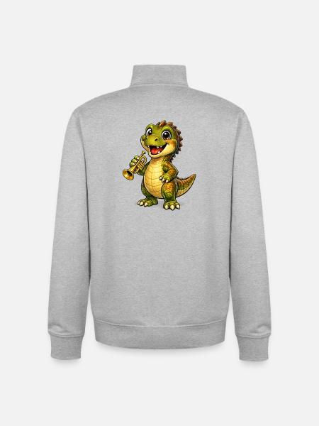 Dino mit Trompete - Unisex Organic Zip Sweatshirt von Stanley/Stella - Grau meliert