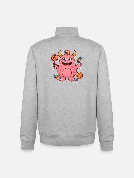 Niedliches rosa Suessigkeiten Monster - Unisex Organic Zip Sweatshirt von Stanley/Stella - Grau meliert