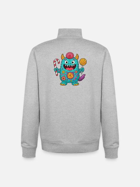 Cute Candy Monster - Unisex Organic Zip Sweatshirt by Stanley/Stella - heather grey