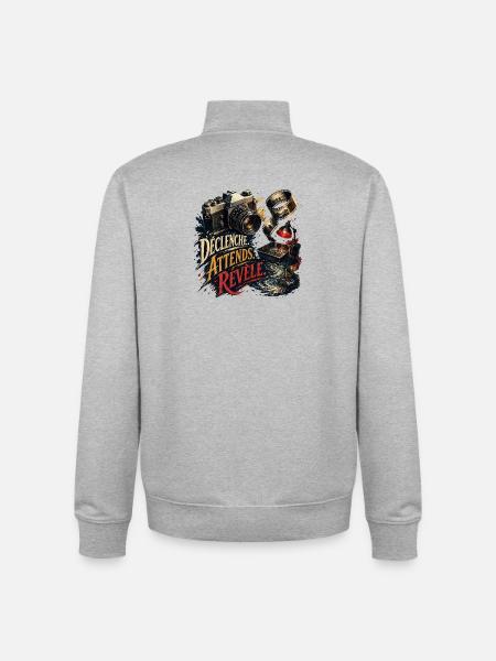 Déclenche Attends Révèle Retro Photo - Sweat zippé unisexe en coton bio Stanley/Stella - gris chiné