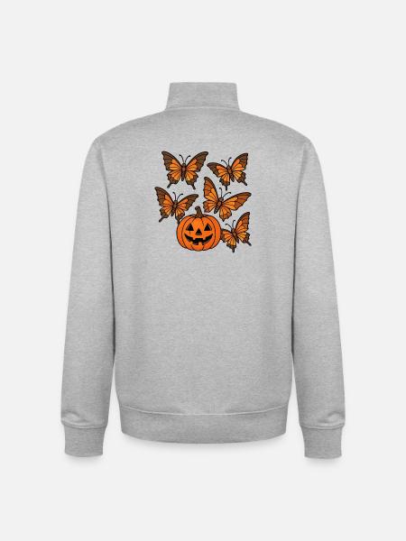Halloween Pumpkin with Butterflies - Unisex Organic Zip Sweatshirt by Stanley/Stella - heather grey