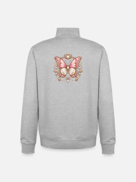 Rosé Schmetterling mit Perlenrahmen - Unisex Organic Zip Sweatshirt von Stanley/Stella - Grau meliert