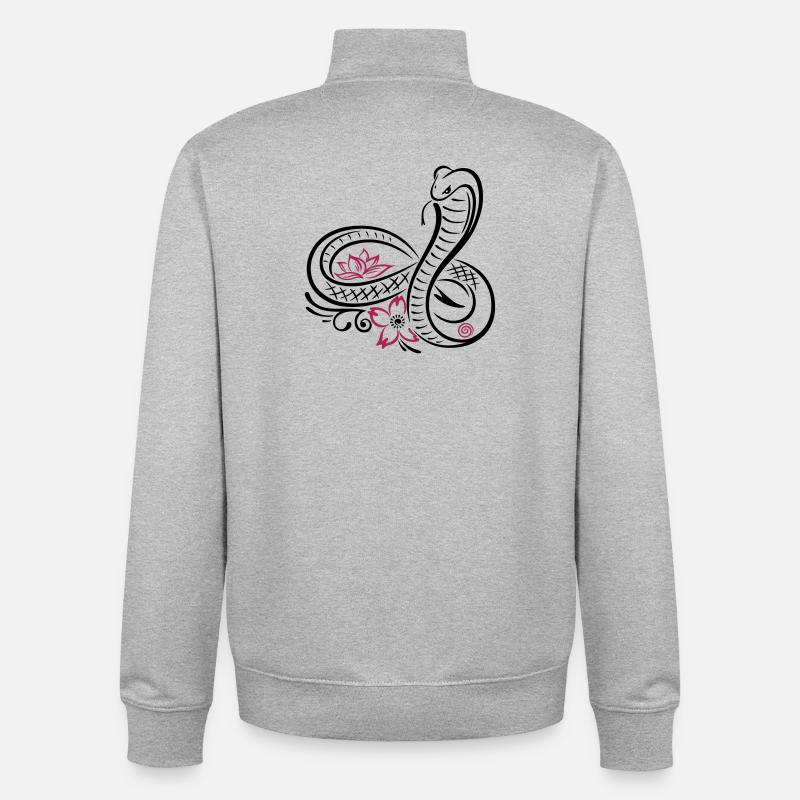 Schlange, Kobra mit infinity und Lotus - Unisex Organic Zip Sweatshirt von Stanley/Stella - Grau meliert