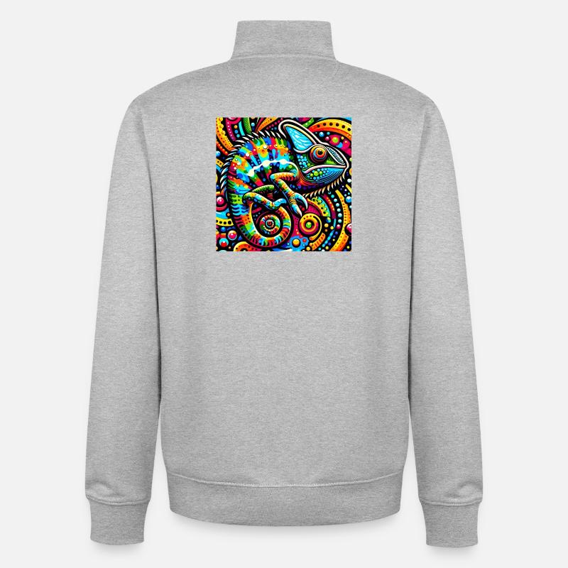 Caméléon Pop Art - Sweat zippé unisexe en coton bio Stanley/Stella - gris chiné