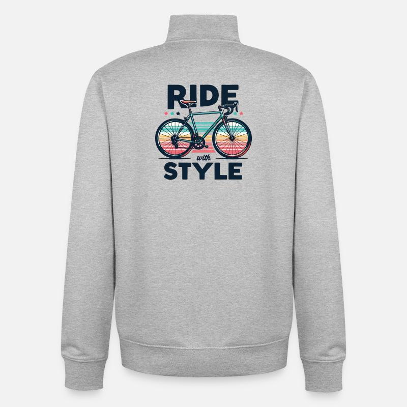 Ride with Style Bicycle Design - Unisex Organic Zip Sweatshirt by Stanley/Stella - heather grey