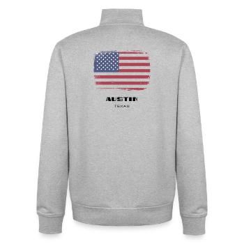 Austin, Texas, États-Unis - Sweat zippé unisexe en coton bio Stanley/Stella - gris chiné - Dos - AI Model Male 185 light (185cm)