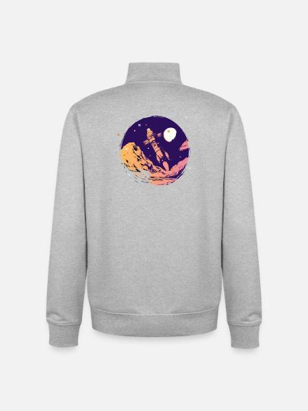 rocket space space school start Go space nerd - Unisex Organic Zip Sweatshirt by Stanley/Stella - heather grey