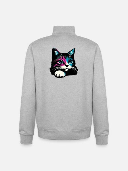 Chat - Sweat zippé unisexe en coton bio Stanley/Stella - gris chiné