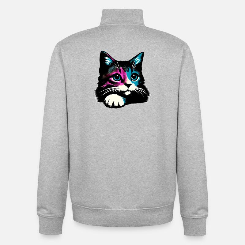 Chat - Sweat zippé unisexe en coton bio Stanley/Stella - gris chiné