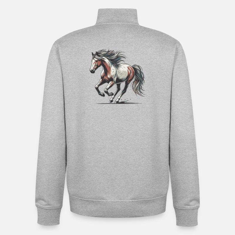 Cheval - Sweat zippé unisexe en coton bio Stanley/Stella - gris chiné