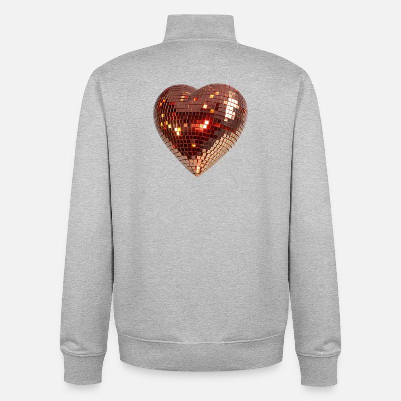 Coeur de discothèque, boule disco en forme de coeur - Sweat zippé unisexe en coton bio Stanley/Stella - gris chiné