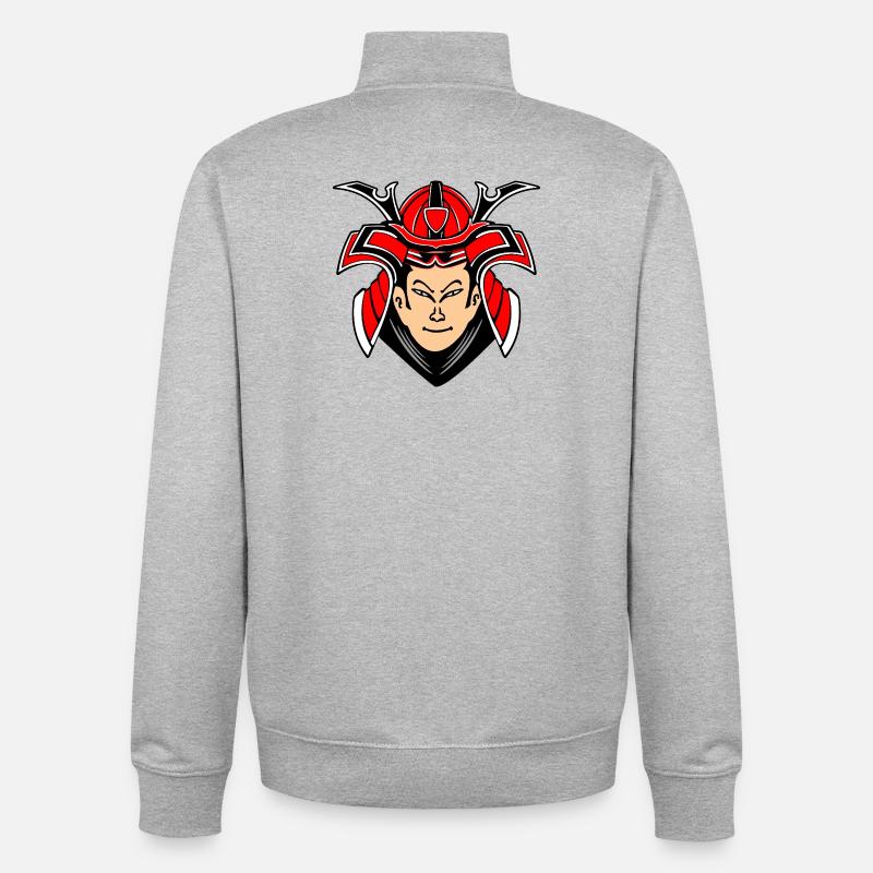 Samouraï avec design de casque - Sweat zippé unisexe en coton bio Stanley/Stella - gris chiné
