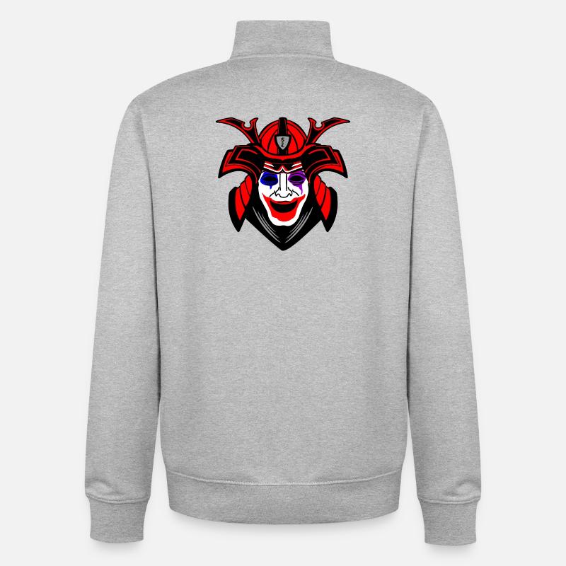 Glücklicher Samurai mit Menpo Maske - Unisex Organic Zip Sweatshirt von Stanley/Stella - Grau meliert