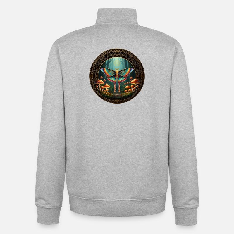 Mandala Papillon Forêt Enchanteur - Sweat zippé unisexe en coton bio Stanley/Stella - gris chiné