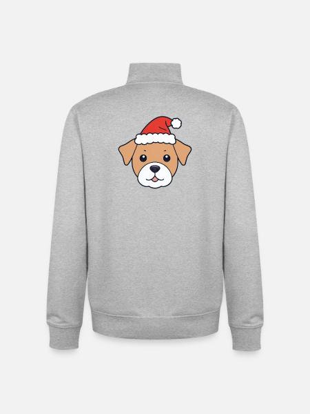 Dog with Santa Hat - Unisex Organic Zip Sweatshirt by Stanley/Stella - heather grey