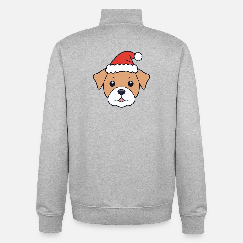 Hund mit Santa Hut - Unisex Organic Zip Sweatshirt von Stanley/Stella - Grau meliert