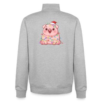Cute Christmas Pig Cartoon String Lights - Unisex Organic Zip Sweatshirt by Stanley/Stella - heather grey - Back - AI Model Male 185 light (185cm)